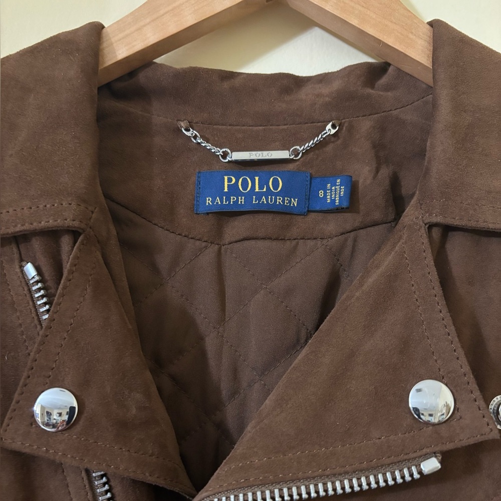 🆕 Ralph Lauren motto biker Brown suede jacket, in Box - Picture 6 of 11